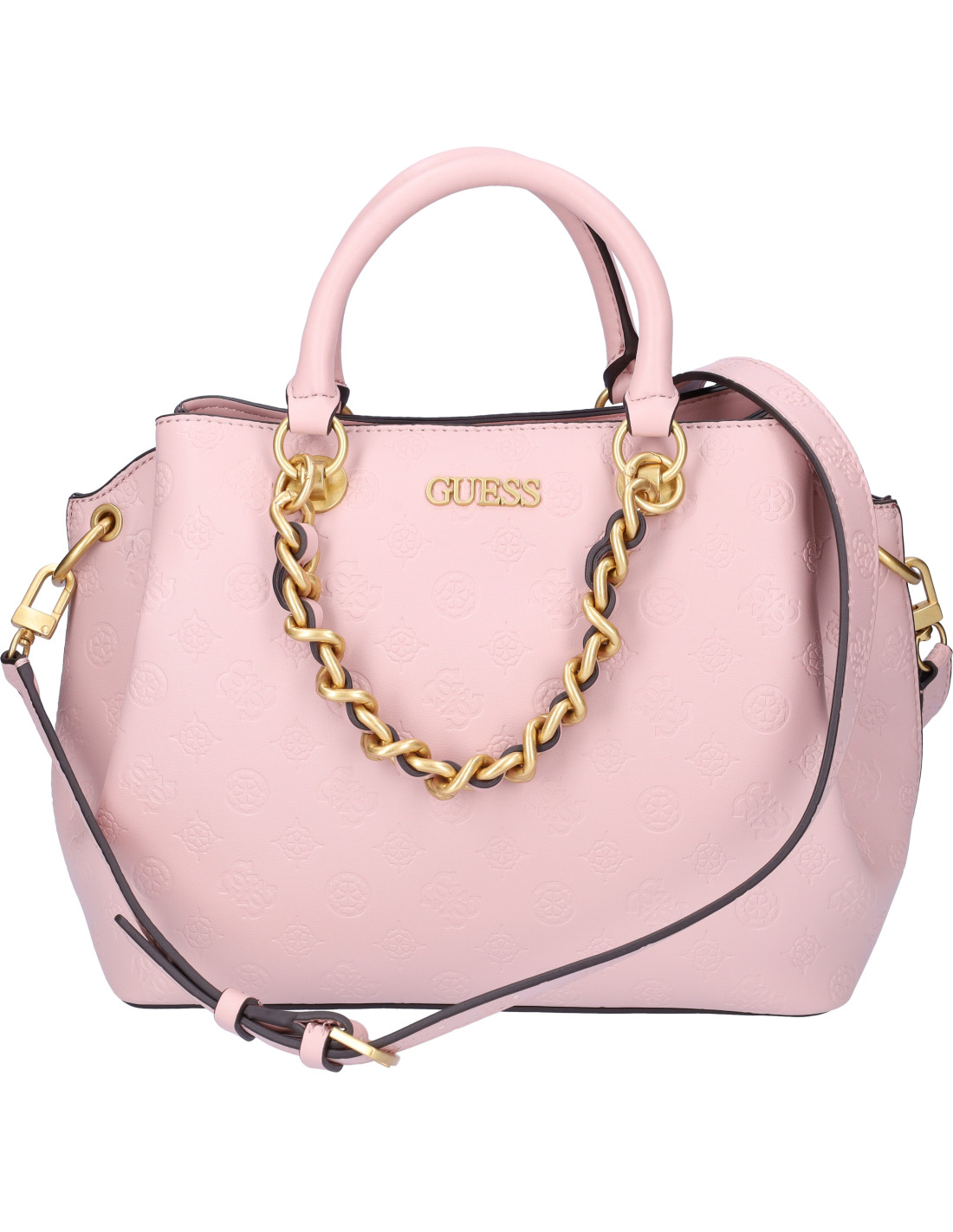 Guess borsa rosa donna tracolla in metallo e logo frontale